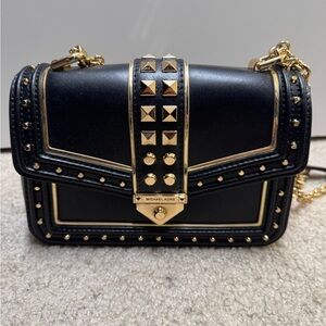 Michael Kors Black and Gold Studded Crossbody Bag